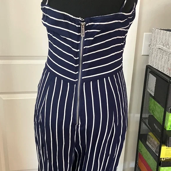 Derek Heart Navy and White Striped Jumpsuit - Picture 4 of 9